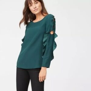 Club Monaco Belise Green Ruffle Sleeve Blouse Top